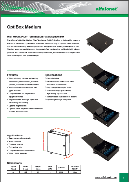 OptiBox Medium Wall Mount Fiber Termination Patch/Splice Box