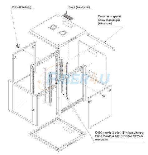 18U 600x600 Duvar Tipi Kabinet - Demonte resmi